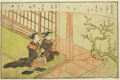 Double-page Illustration from Vol. 1 of "Picture Book of Spring Brocades (Ehon haru no nishiki)" by Suzuki Harunobu (鈴木春信), print, 1771