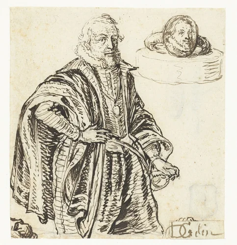 Portret van Prins Maurits en een ring met zijn beeltenis by Jacques de Gheyn, drawing, 1613-1623