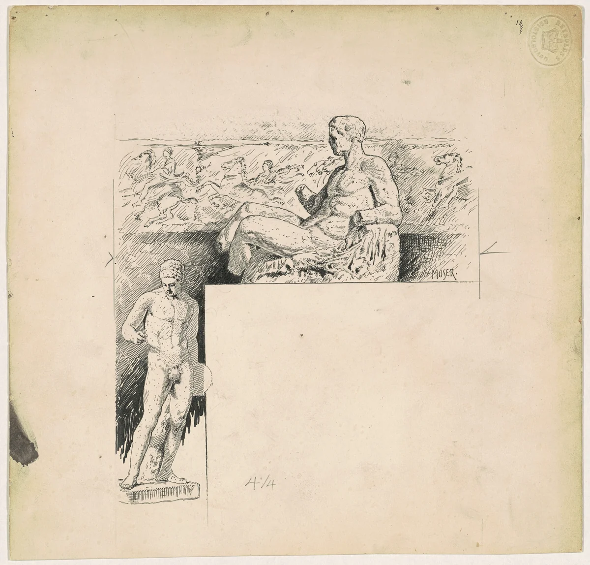 Casts from Antique Sculpture: The Parthenon by James Henry Moser, drawing, 1890-1891