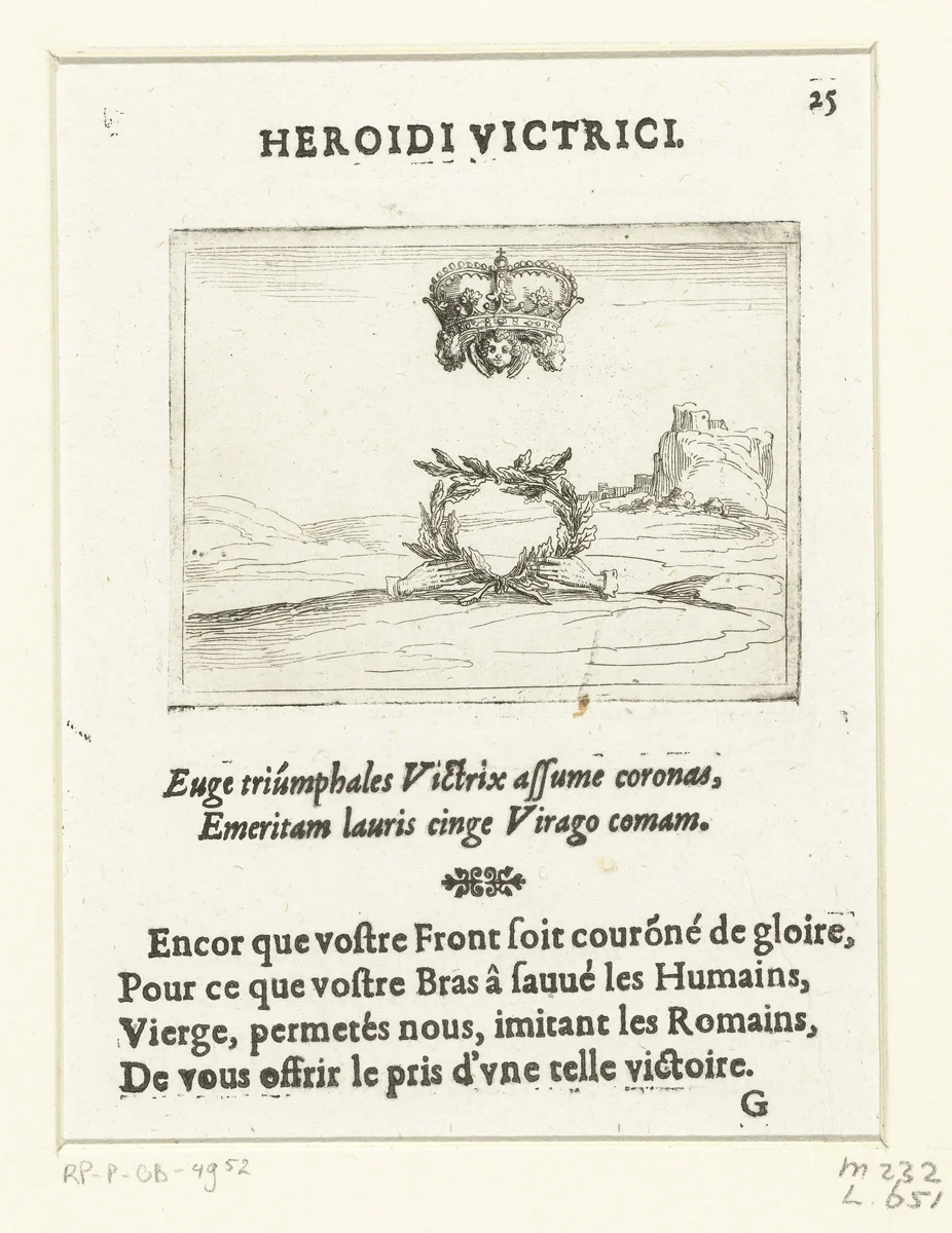 Een kroon en een lauwerkrans by Jacques Callot, print, 1625-1629