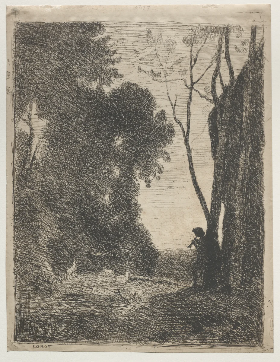 The Little Shepherd by Jean-Baptiste-Camille Corot, print, 1855