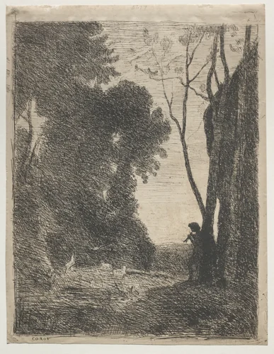 The Little Shepherd by Jean-Baptiste-Camille Corot, print, 1855