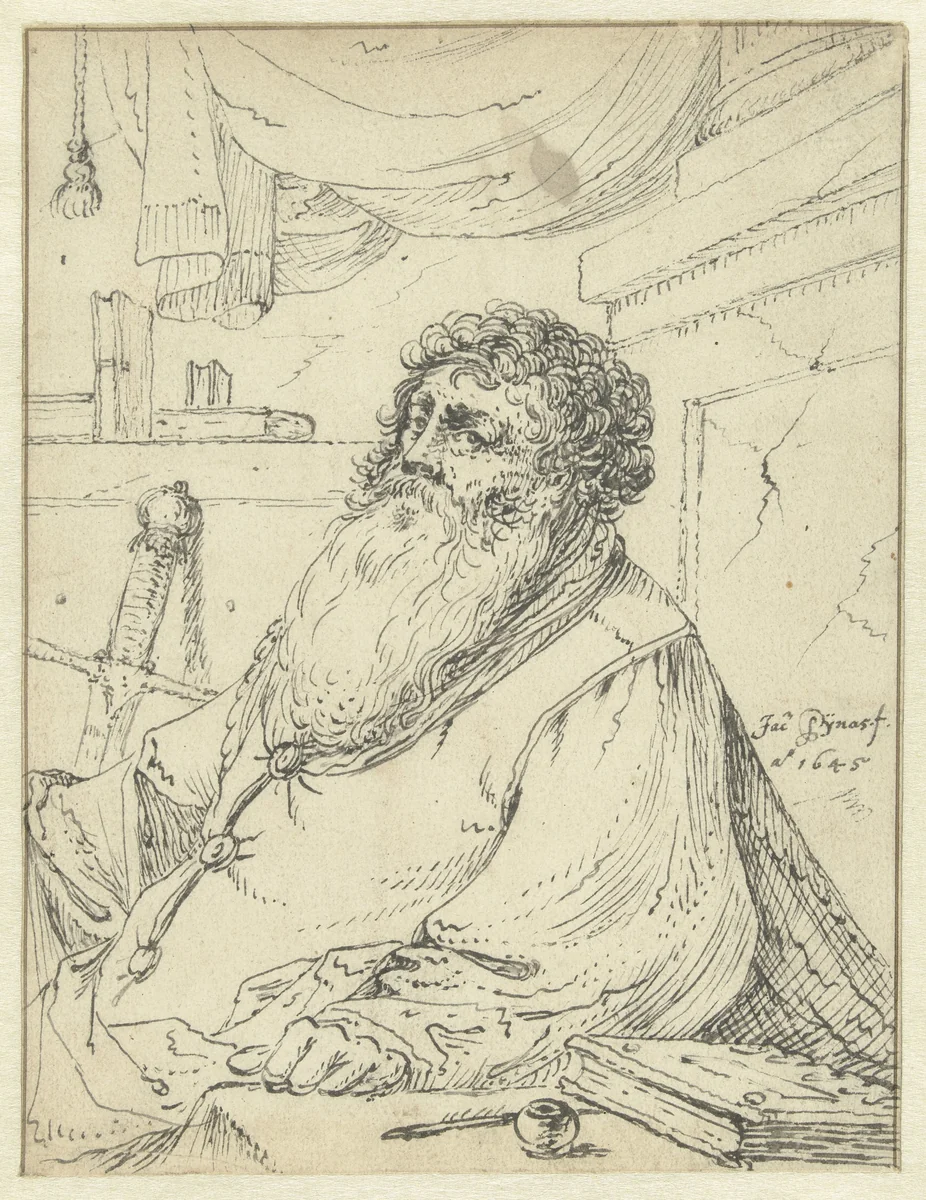 St Paul, Seated at a Table by Jacob Symonsz Pynas, drawing, 1645