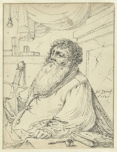 St Paul, Seated at a Table by Jacob Symonsz Pynas, drawing, 1645