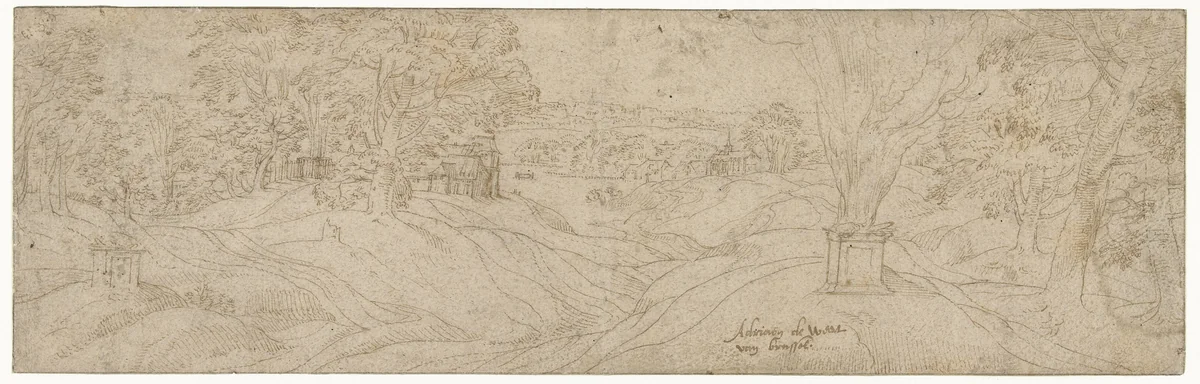 Landscape with Two Altars or Beacons by Adriaan de Weerdt, drawing, 1510-1571