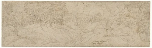 Landscape with Two Altars or Beacons by Adriaan de Weerdt, drawing, 1510-1571