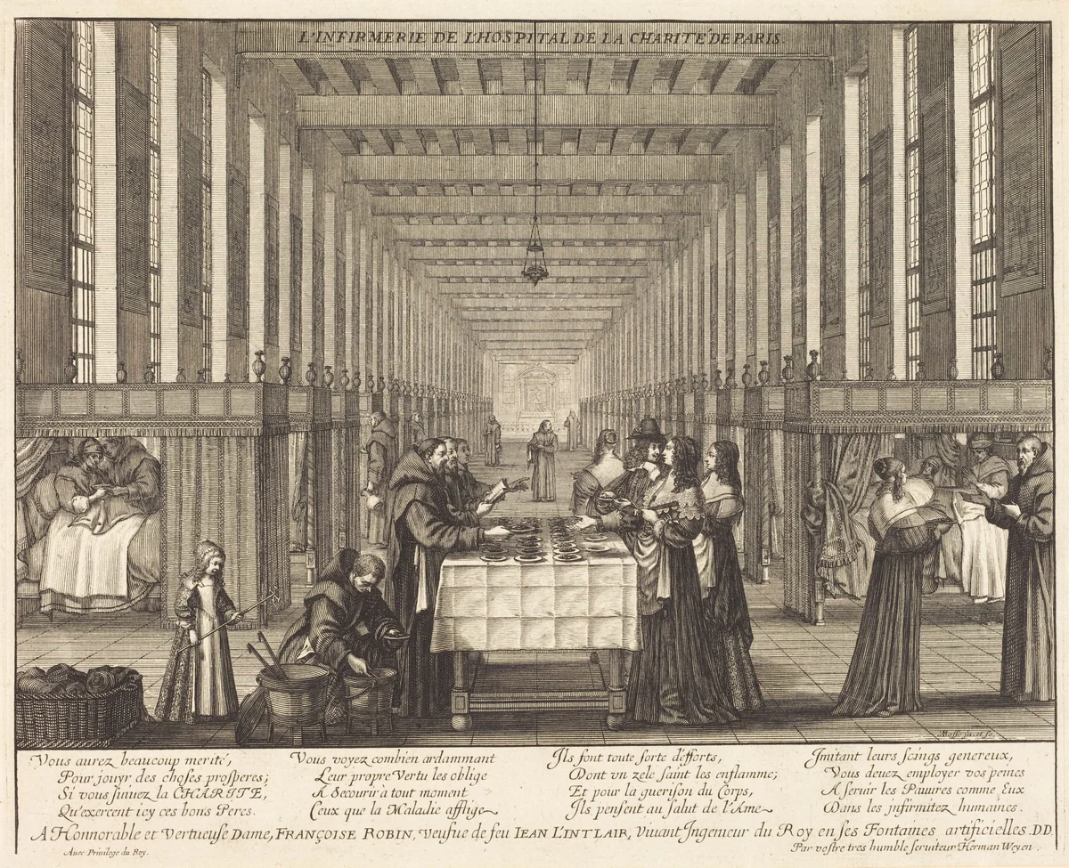 L'Infirmerie de l'hospital de la Charite de Paris by Abraham Bosse, print, 1641