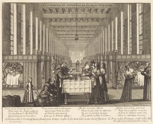 L'Infirmerie de l'hospital de la Charite de Paris by Abraham Bosse, print, 1641
