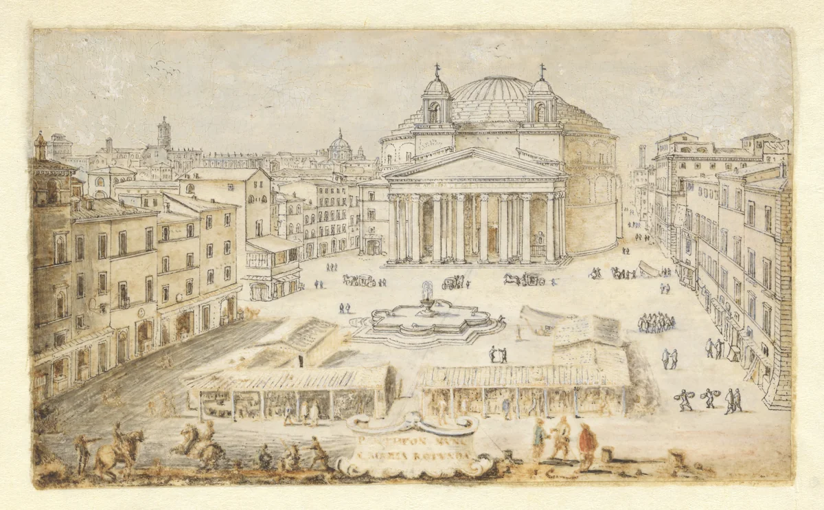 View of the Pantheon, Rome by Lievin Cruyl, drawing, 1670-1674