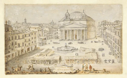 View of the Pantheon, Rome by Lievin Cruyl, drawing, 1670-1674