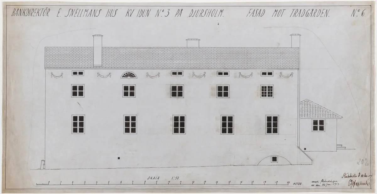 Villa Snellman, Djursholm, Sweden, Exterior elevation by Erik Gunnar Asplund, architecture, 1917