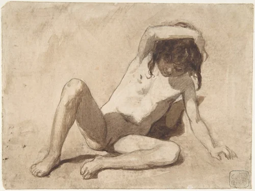 Study of a Nude Young Girl by August Xaver Karl Pettenkofen, drawing, 1838-1889