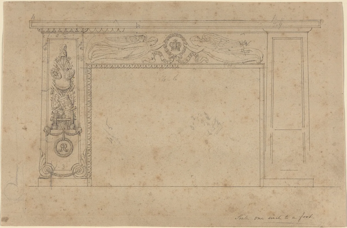 Design for the Chimney Piece in the Throne Room, Buckingham Palace by John Flaxman, drawing, 1820-1826