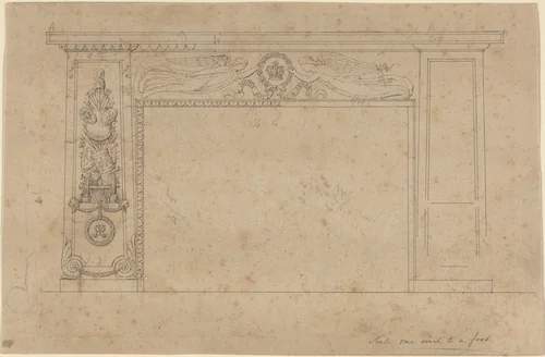 Design for the Chimney Piece in the Throne Room, Buckingham Palace by John Flaxman, drawing, 1820-1826