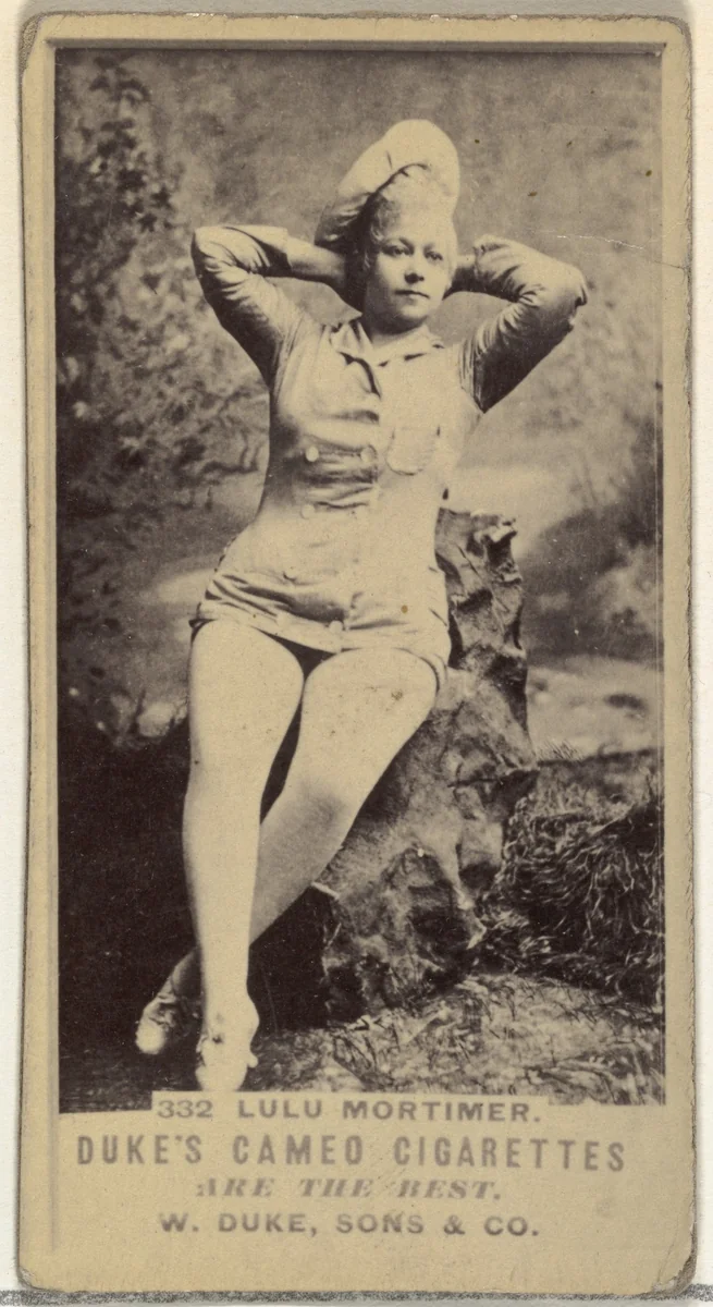 Card Number 332, Lulu Mortimer, from the Actors and Actresses series (N145-5) issued by Duke Sons & Co. to promote Cameo Cigarettes by W. Duke, Sons & Co., photograph, 1880-1889