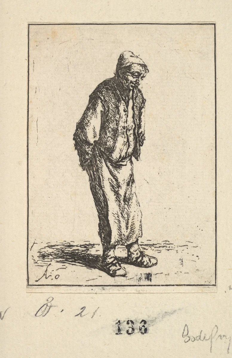 Peasant with Hands Behind his Back by Adriaen van Ostade, print, 1610-1685