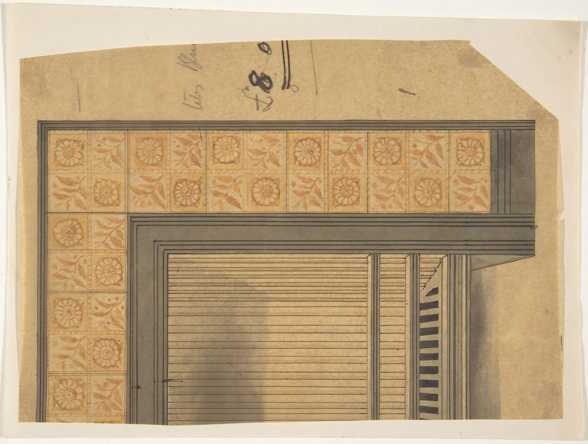 One half a Tiled Fireplace Surround by anonymous, drawing, 1800-1900