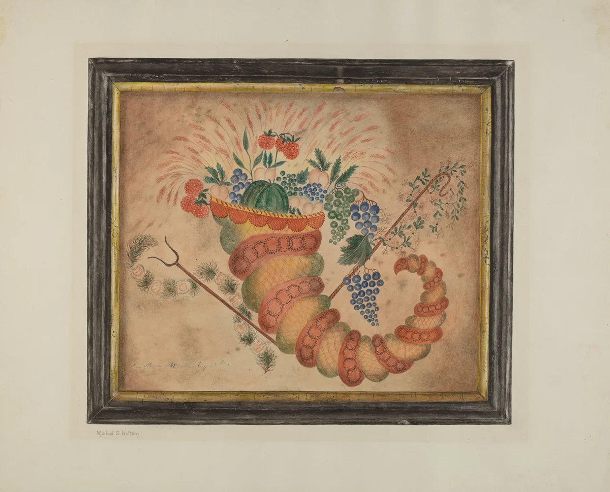 Watercolor: Cornucopia of Fruit by Mabel S. Kelton, index of american design, 1939