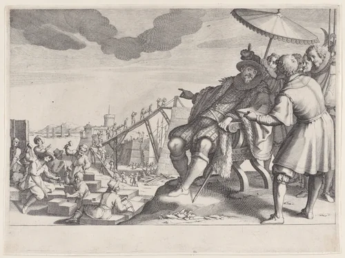 The Grand Duke fortifies the Port of Livourne by Jacques Callot, print, 1605-1635