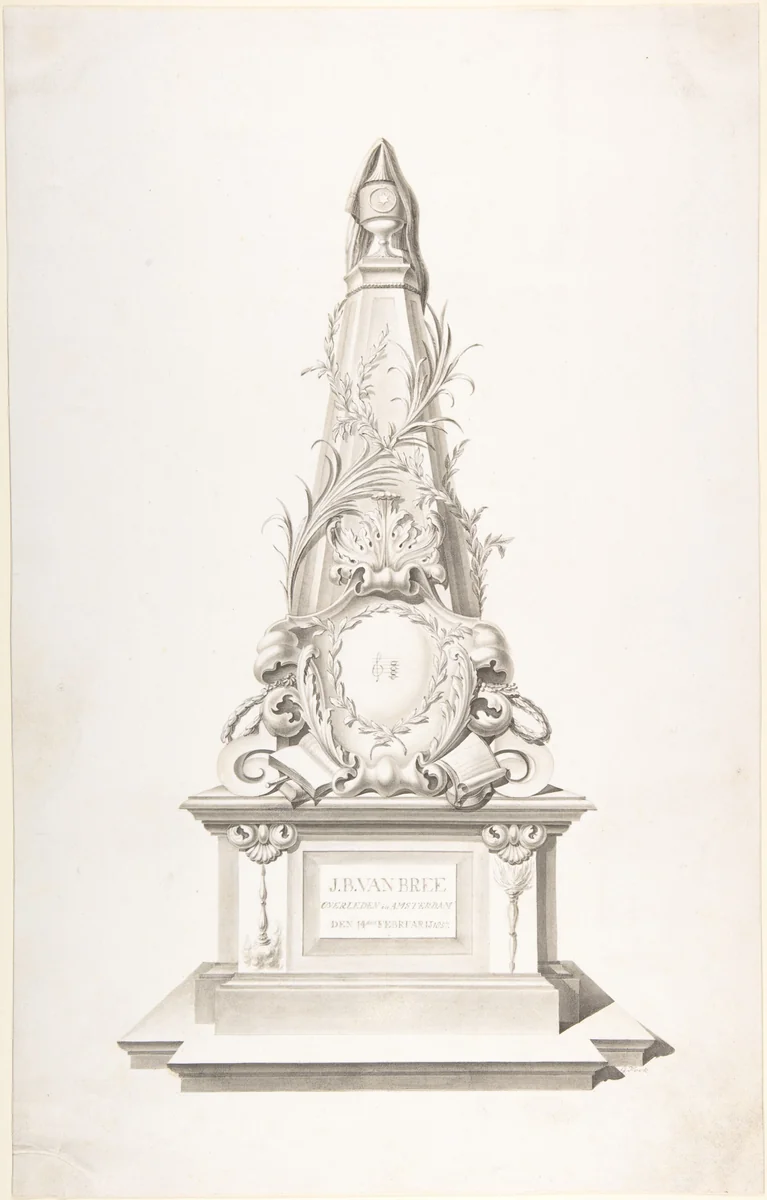 Pyramid monument for J.B. van Bree by G. Fock, drawing, 1857-1870