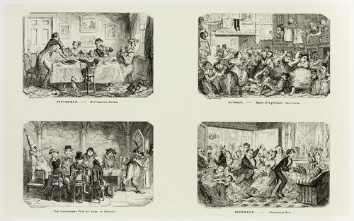 September – Michaelmas Gander from George Cruikshank's Steel Etchings to The Comic Almanacks: 1835-1853 (top left) by George Cruikshank, print, 1838
