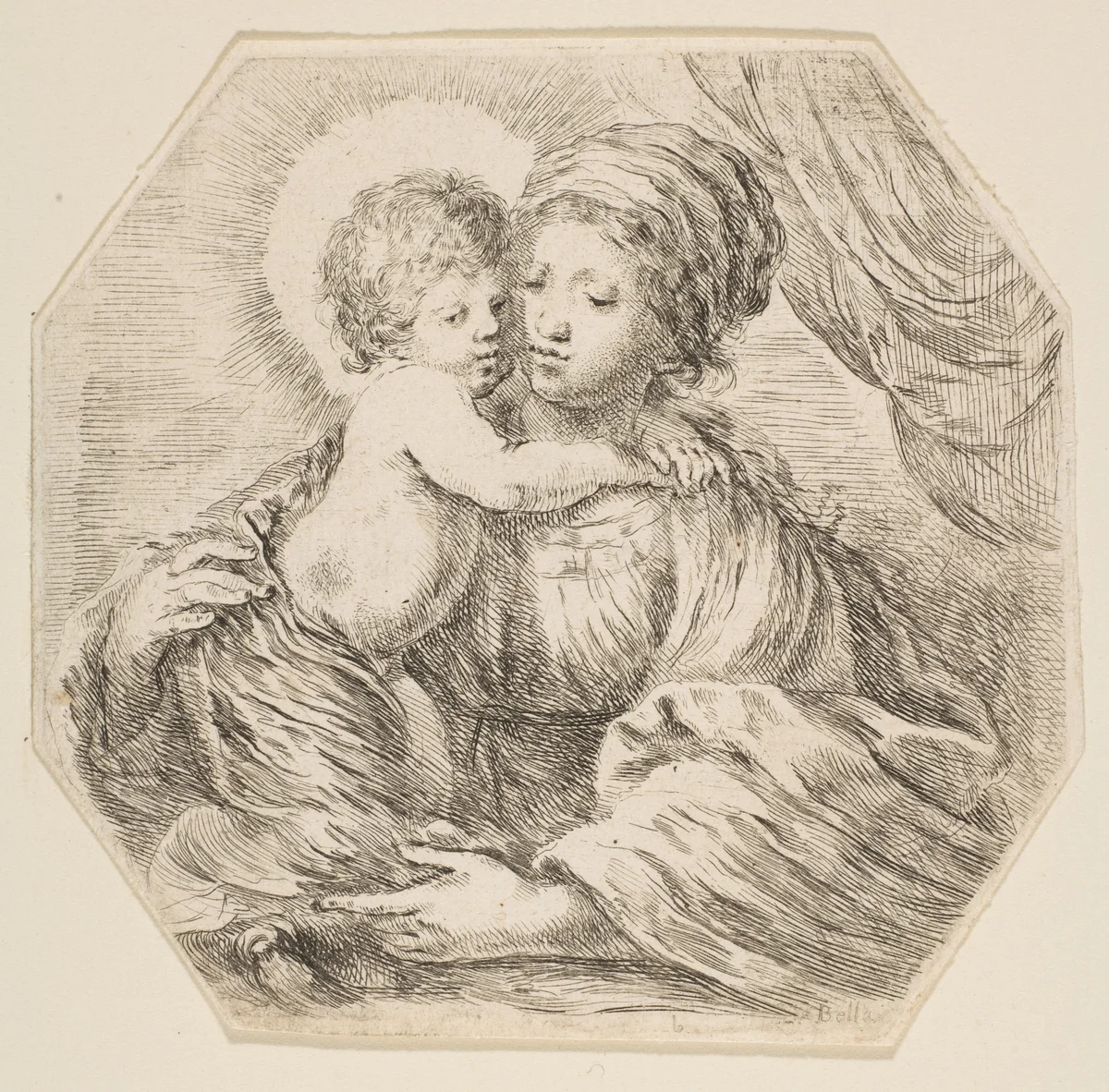 Virgin and Christ Child, an octagonal composition by Stefano della Bella, print, 1644-1654