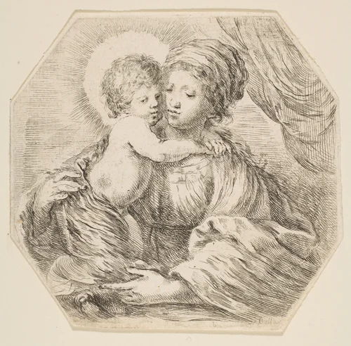 Virgin and Christ Child, an octagonal composition by Stefano della Bella, print, 1644-1654