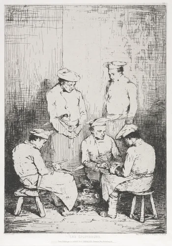 The Potato Peelers by Théodule Ribot, print, 1863