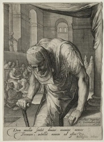 Heroines of the New Testament: The Crippled Woman Healed by Christ by Jan Saenredam, print, 1590-1600