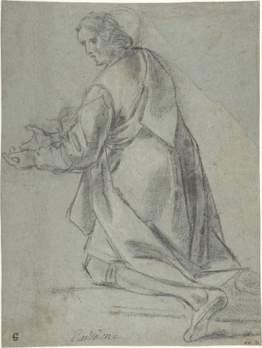 Kneeling Youth Facing Left by Giacomo Cavedone, drawing, 1577-1660