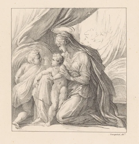 Maria geknield met Christus en Johannes de Doper by anonymous, print, 1822-1834