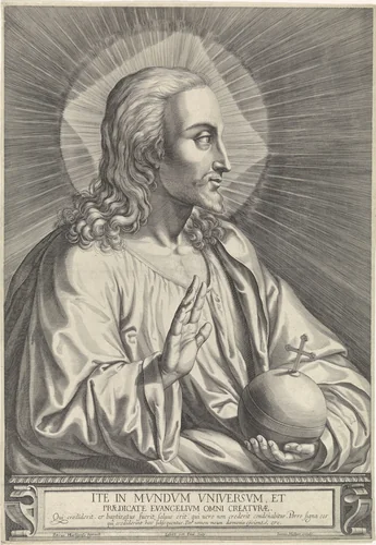 Christus met rijksappel by Unknown, print, 1590-1637