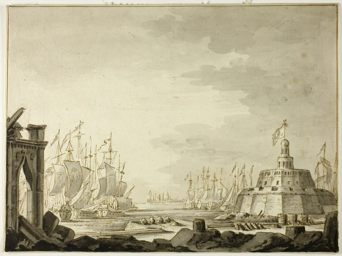 Malta, Harbor of Valletta by Abraham Storck or Willem Schellinks, drawing, 1695