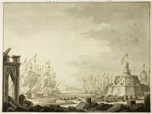 Malta, Harbor of Valletta by Abraham Storck or Willem Schellinks, drawing, 1695