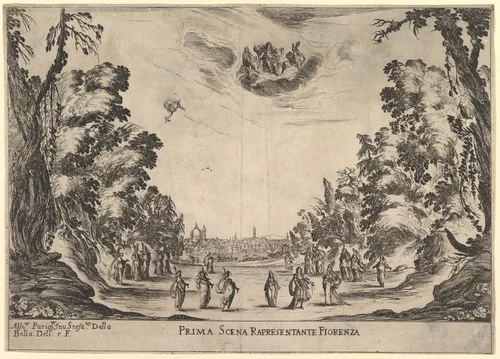 First Scene, in Florence, from "The marriage of the gods" (Le nozze degli Dei) by Stefano della Bella, print, 1637