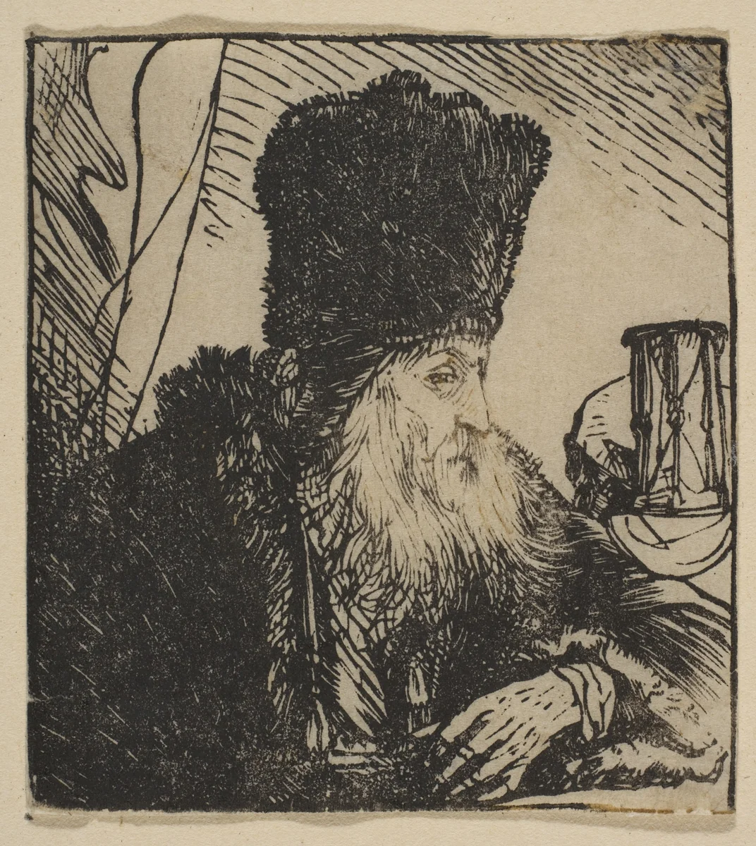Philosopher with an Hourglass by Jan Lievens, print, 1620-1674