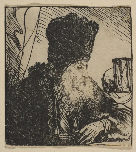 Philosopher with an Hourglass by Jan Lievens, print, 1620-1674