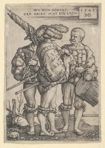 Ensign, Drummer and Piper by Sebald Beham, print, 1543