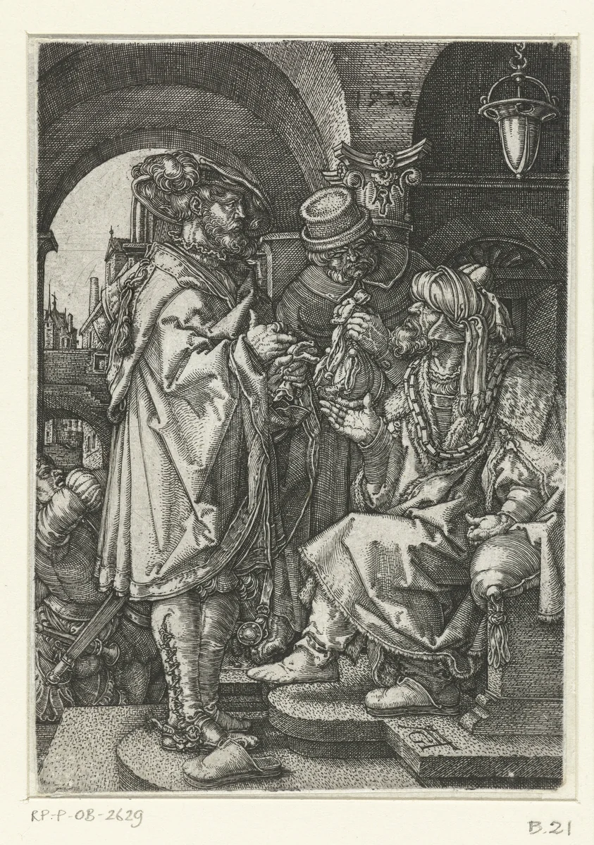 De verloren zoon vraagt om zijn erfenis by Unknown, print, 1528