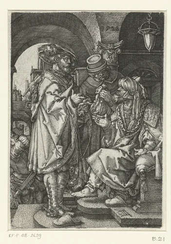 De verloren zoon vraagt om zijn erfenis by Unknown, print, 1528