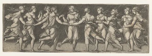 Apollo en de Muzen by Monogrammist AC, print, 1520-1562
