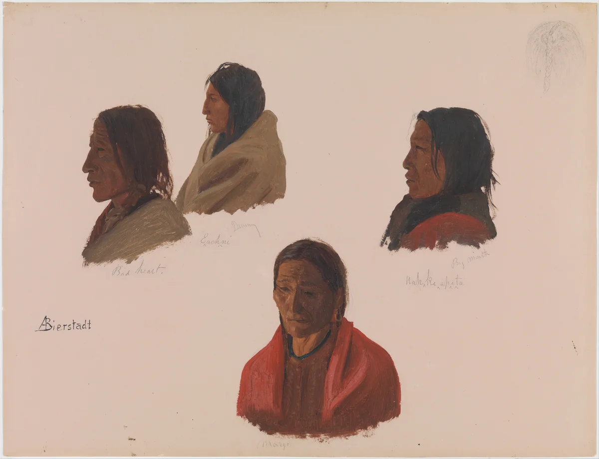 Studies of Native American Leaders Made at Fort Laramie by Albert Bierstadt, artwork, 1854-1864