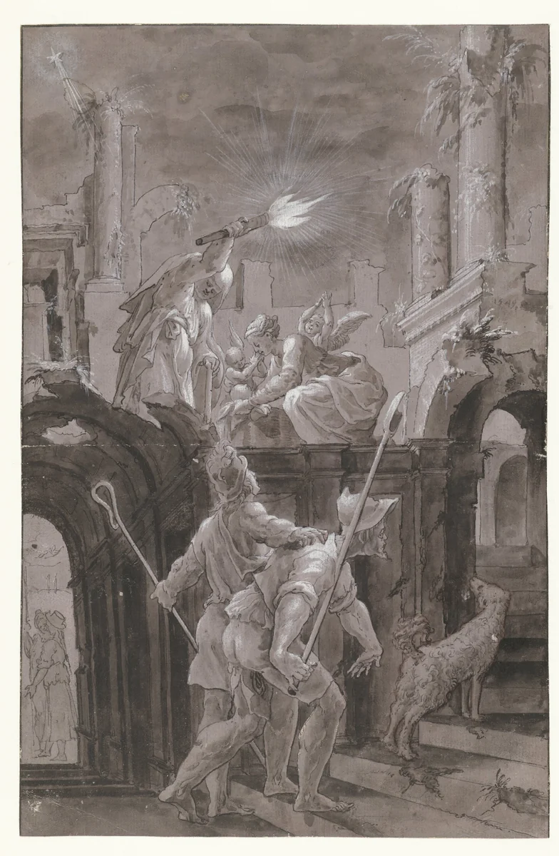 Aanbidding door de herders by Meester van de Liechtensteinse Aanbidding, drawing, 1549