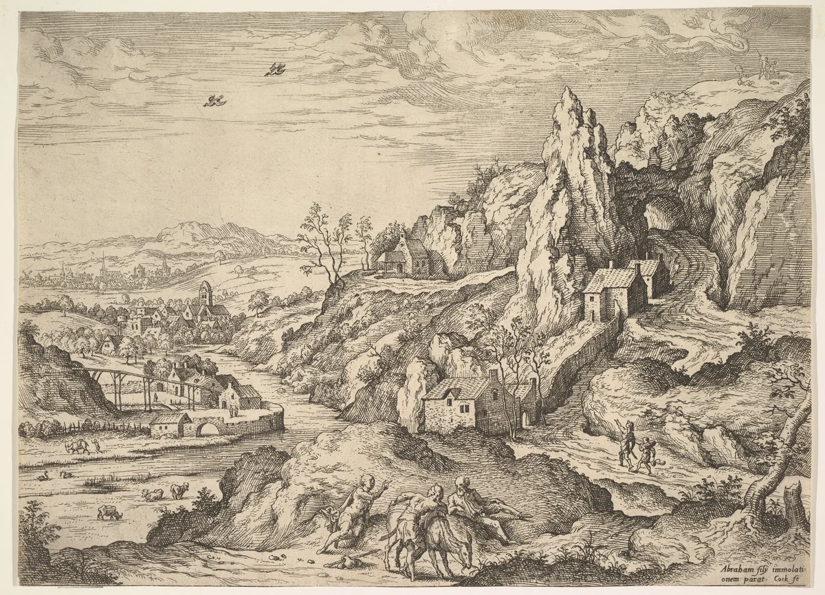 Abraham and Isaac on the way to Sacrifice by Hieronymus Cock, print, 1558