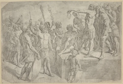 Romeinse generaal spreekt zijn soldaten toe by Giovanni Lanfranco, print, 1592-1647