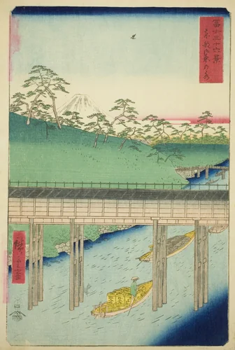 Ochanomizu in the Eastern Capital (Toto Ochanomizu), from the series "Thirty-six Views of Mount Fuji (Fuji sanjurokkei)" by Utagawa Hiroshige (歌川広重), print, 1858