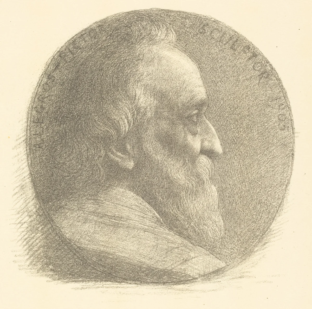 Self-Portrait, Medallion, No.1, 9th plate by Alphonse Legros, print, 1905