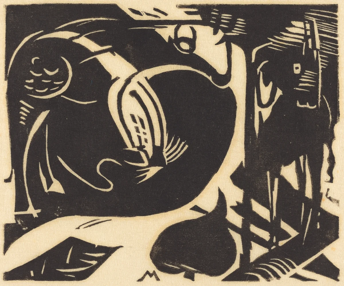 Two Mythical Animals (Zwei Fabeltiere) by Franz Marc, print, 1914