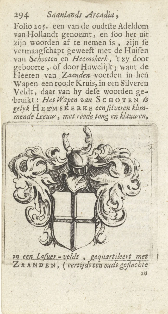 Wapenschild van de familie Van Zaanden by Hendrik Jacobsz Soeteboom, print, 1658