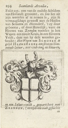 Wapenschild van de familie Van Zaanden by Hendrik Jacobsz Soeteboom, print, 1658